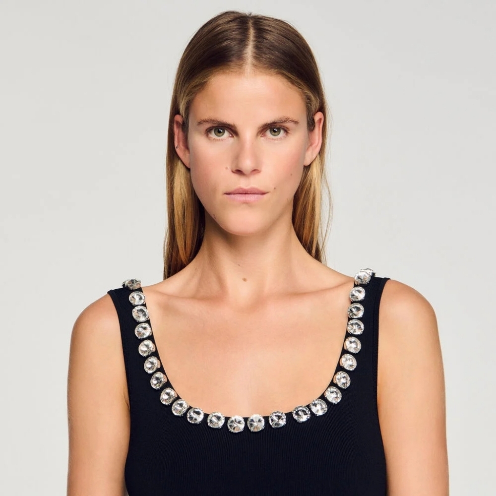 Sandro Mini Dress With Rhinestone Neck - Picture 3 of 14